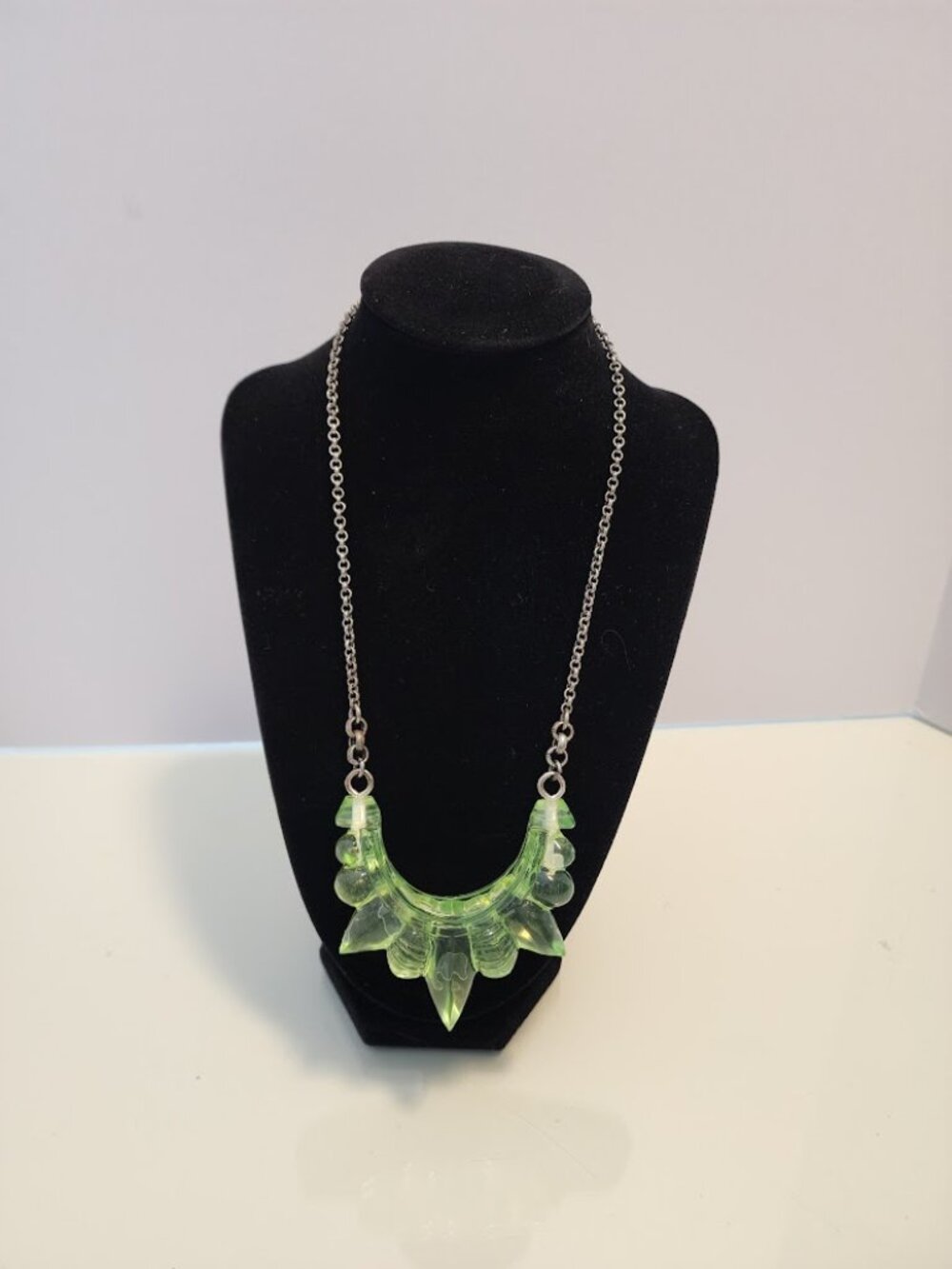 Pamela Love Silver Chain with Green Acrylic Pendant Necklace